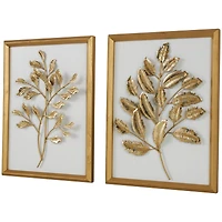 Gold Wood Leaf 3D Wall Décor with Beveled Frame Set