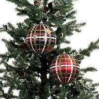 2 Pack 4.7" Red, Green & White Plaid Shatterproof Ball Ornaments by Ashland®