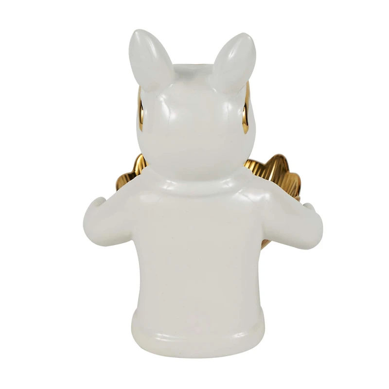 8" White Ceramic Bulldog Sculpture with Gold Accents