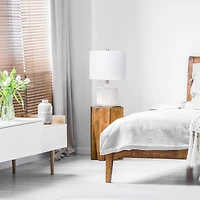 Lalia Home 19" Off-White Ceramic Eyelet Pattern Floral Textured Table Lamp