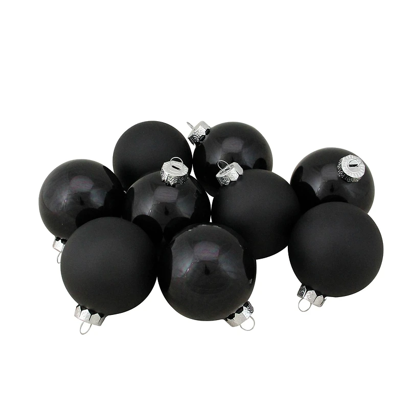 9ct. 2.5" Shiny & Matte Black Glass Ball Ornaments