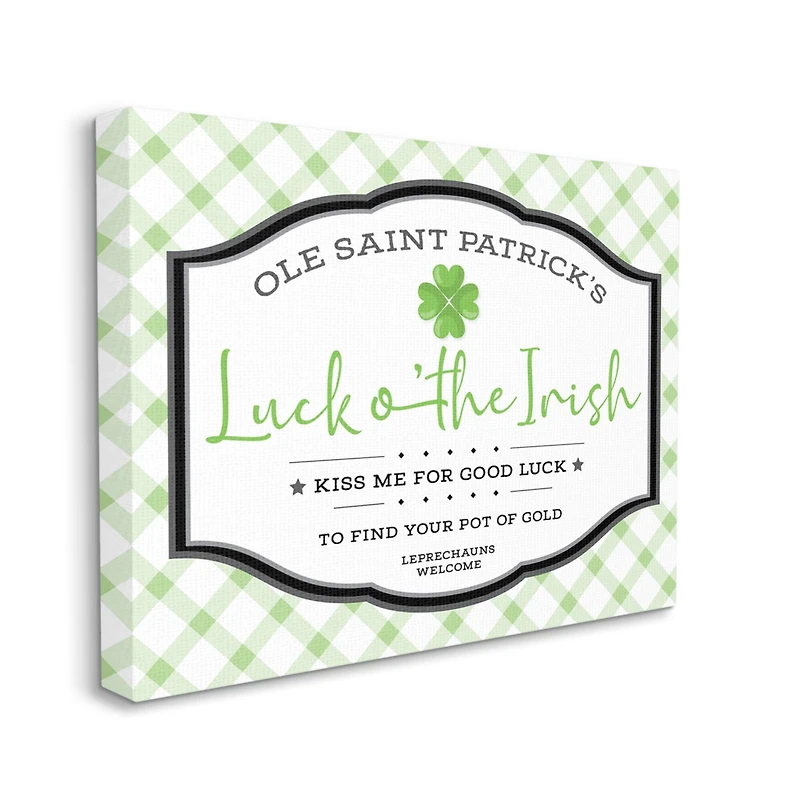 Stupell Industries Saint Patrick's Luck o'the Irish Sign Green Plaid Canvas Wall Art