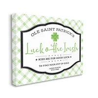 Stupell Industries Saint Patrick's Luck o'the Irish Sign Green Plaid Canvas Wall Art