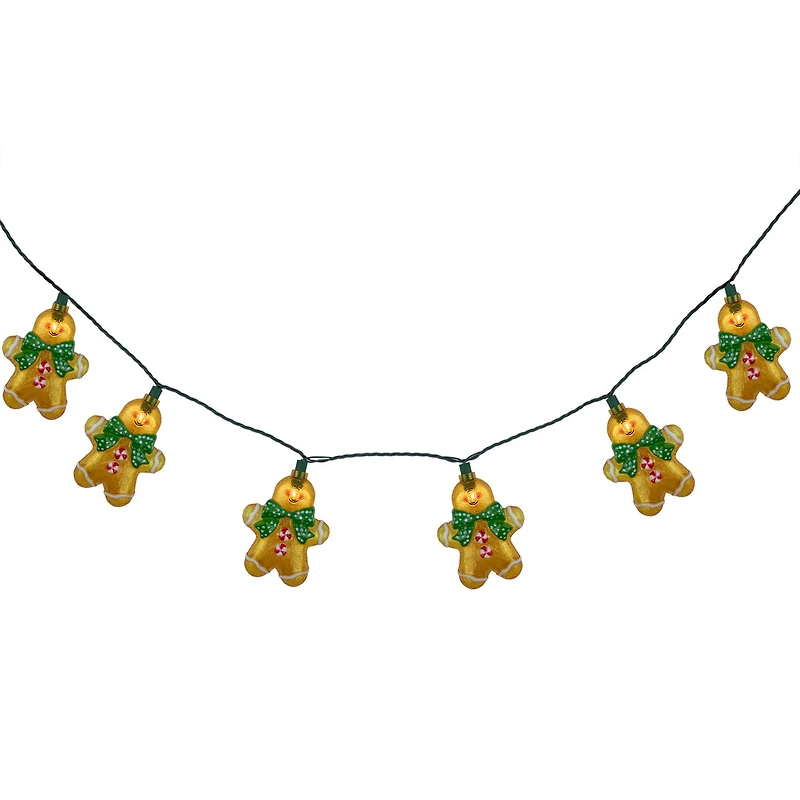 10ct. Gingerbread Man Christmas String Lights with Green Wire