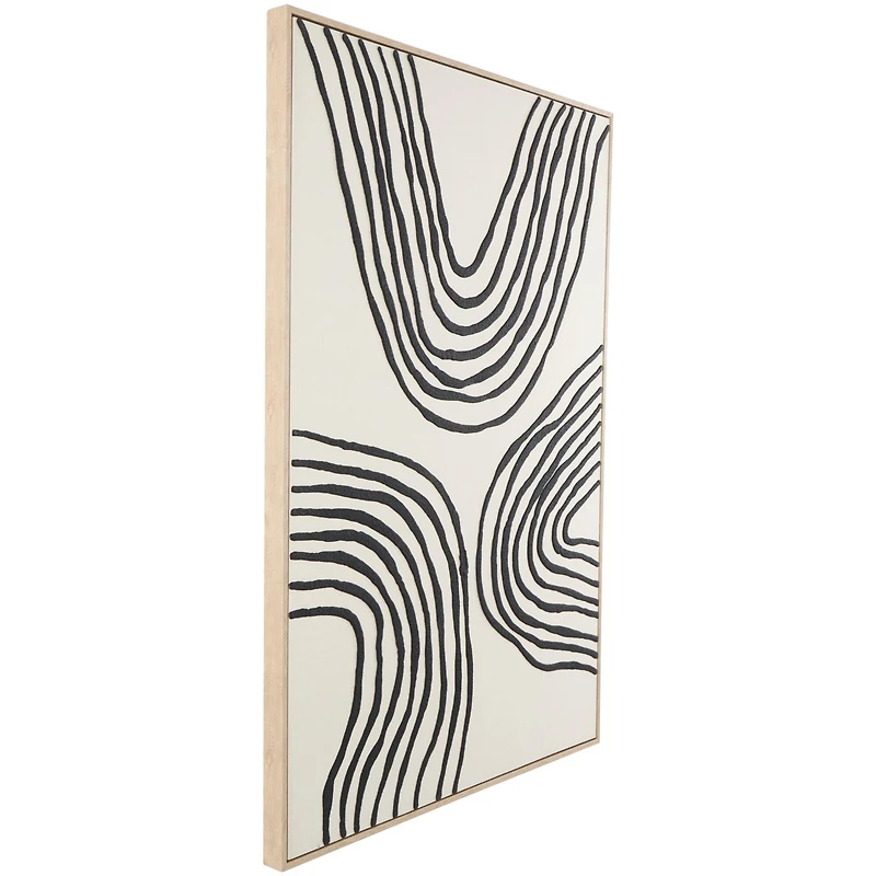 Black Wooden Abstract Wavy Line Framed Wall Art with Black Wooden Frame