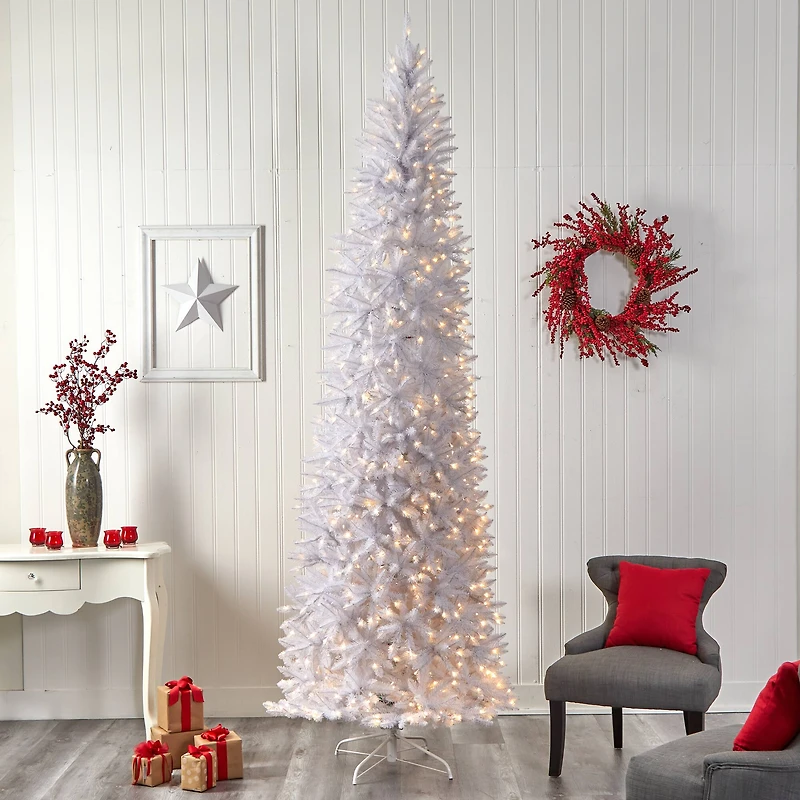 10ft. Pre-Lit Slim White Artificial Christmas Tree, Warm White LED Lights