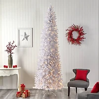 10ft. Pre-Lit Slim White Artificial Christmas Tree, Warm White LED Lights