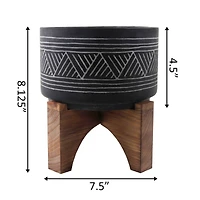  Flora Bunda 7" Mountain Cement Planter With Wood Stand