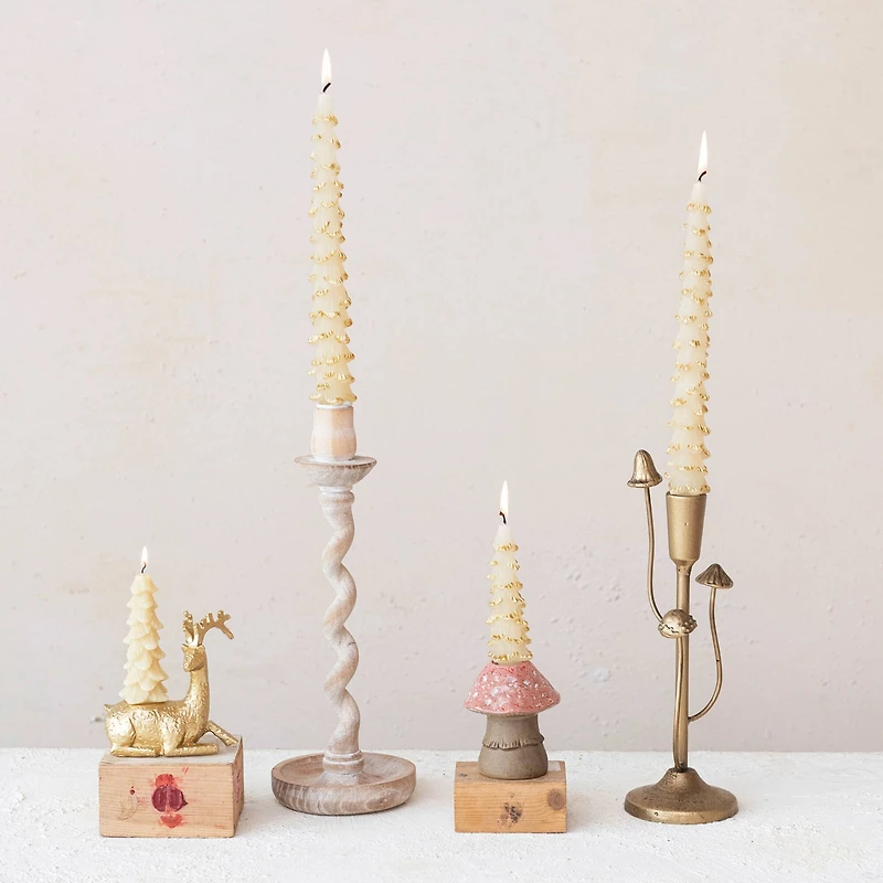 Hello Honey® 12.5" Whitewashed Tall Wood Taper Candleholder