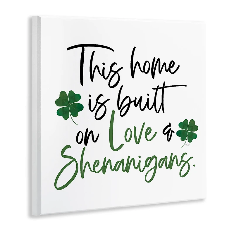 Stupell Industries Love & Shenanigans Lucky Green Clover Calligraphy Quote Wall Plaque Art
