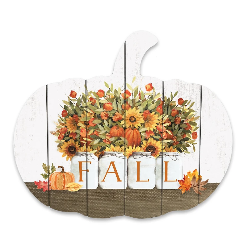 Fall Mason Jar Pumpkin Shaped Wood Wall Hanging