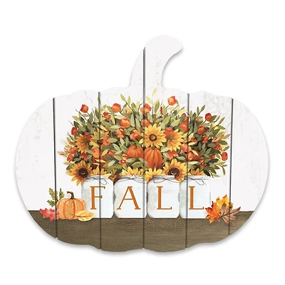 Fall Mason Jar Pumpkin Shaped Wood Wall Hanging