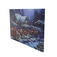 LED Lighted Santa Claus In Sleigh Christmas Canvas Wall Art