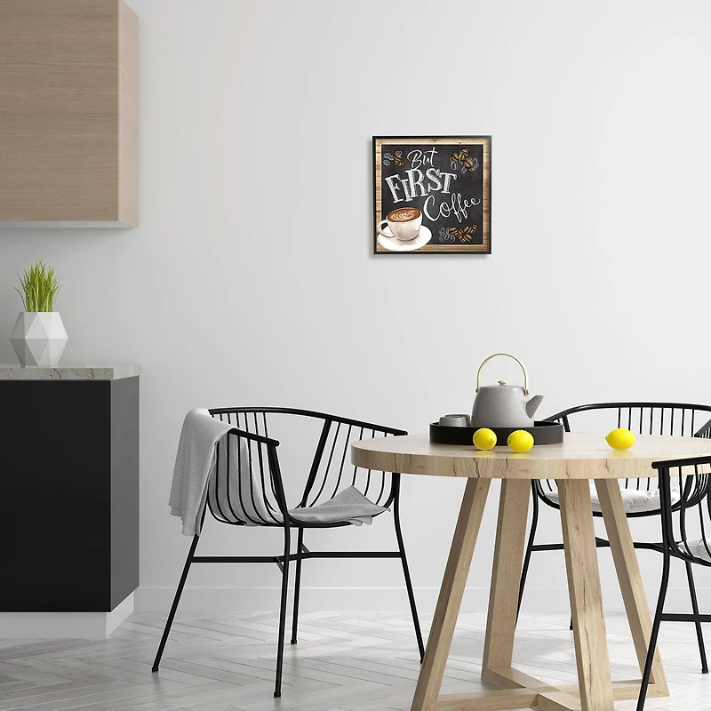 Stupell Industries But First Coffee Typography Chalkboard Latte Beans Framed Giclee Art