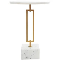 White Marble Geometric Accent Table with Gold Metal Rectangular Stand
