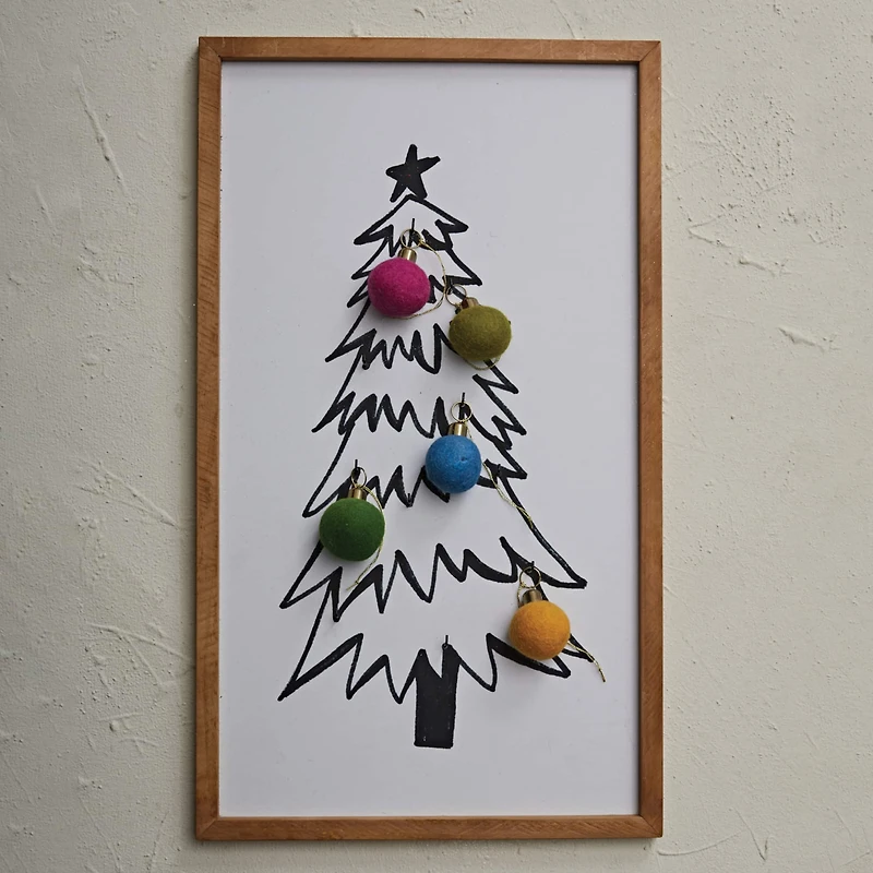 Hello Honey® 26" Black & White Tree with 9 Hooks Wood Framed Wall Décor