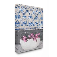 Stupell Industries Flowers Bath Tub Pink & Blue Canvas Wall Art
