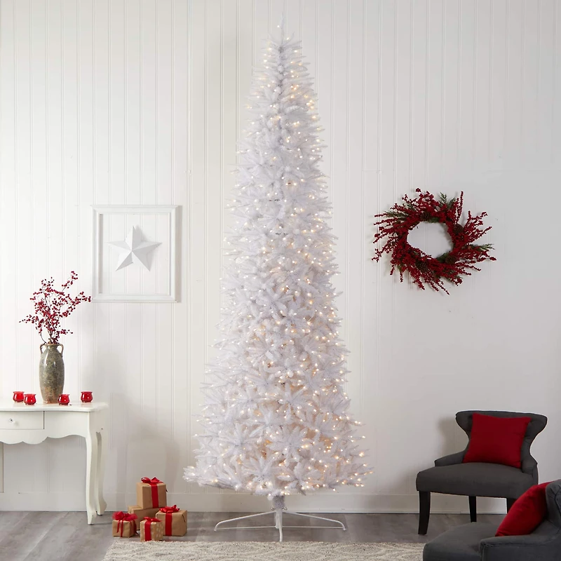 12ft. Pre-Lit Slim White Artificial Christmas Tree, Warm White LED Lights