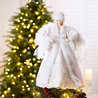 Glitzhome® 16" White Faux Fur Christmas Angel Tree Topper