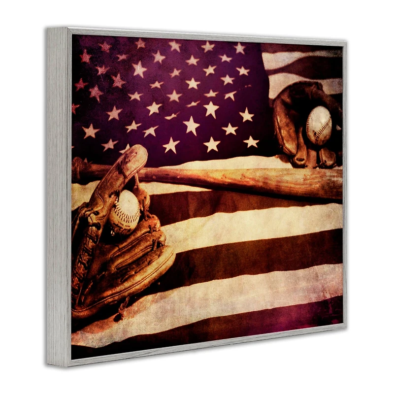 Stupell Industries American Flag Stripes Stars Baseball Mitt Sports Motif Framed Giclee Art