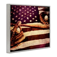 Stupell Industries American Flag Stripes Stars Baseball Mitt Sports Motif Framed Giclee Art