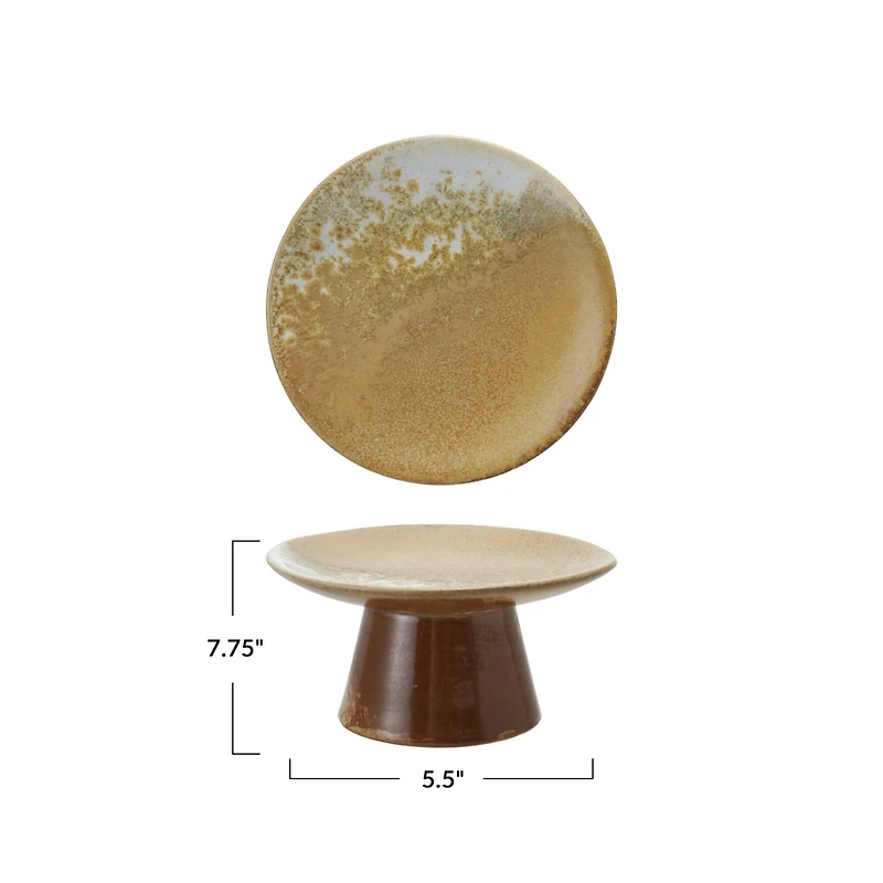 Hello Honey Stoneware Food Pedestal with Reactive Glaze, Brown