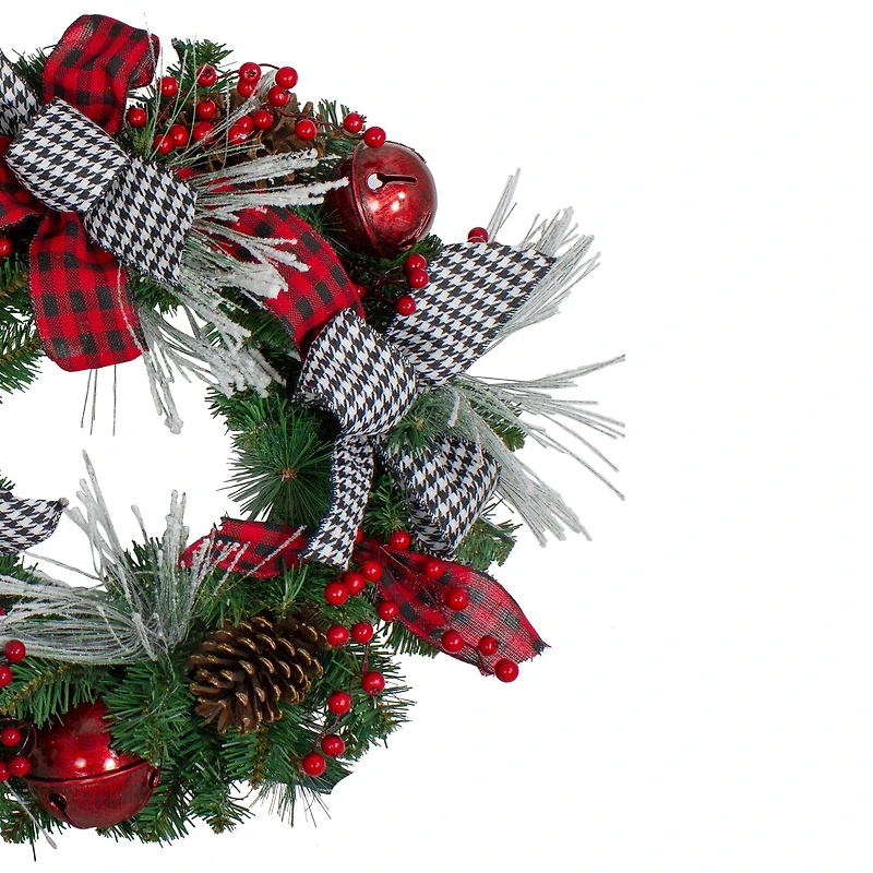 24" Plaid, Houndstooth & Red Berries Artificial Christmas Wreath