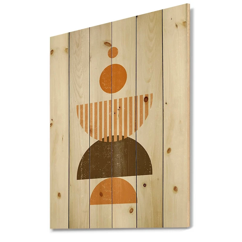 Designart - Abstract Minimal Sun and Moon In Earth Tones I - Modern Print on Natural Pine Wood