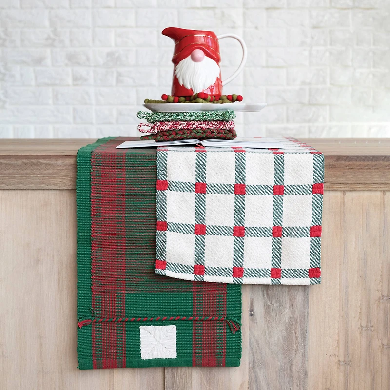 Hello Honey® 108" Green & Red Plaid Embroidered Cotton Table Runner
