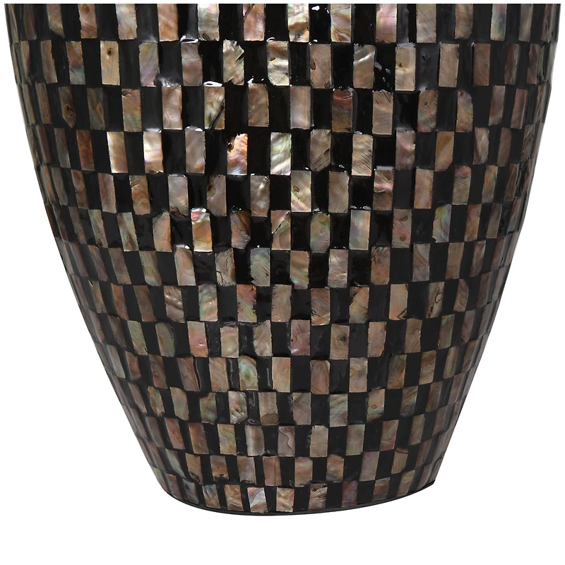 24" Black Mother of Pearl Handmade Geometric Mosaic Inspired Thin Vase