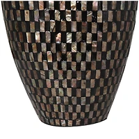 24" Black Mother of Pearl Handmade Geometric Mosaic Inspired Thin Vase
