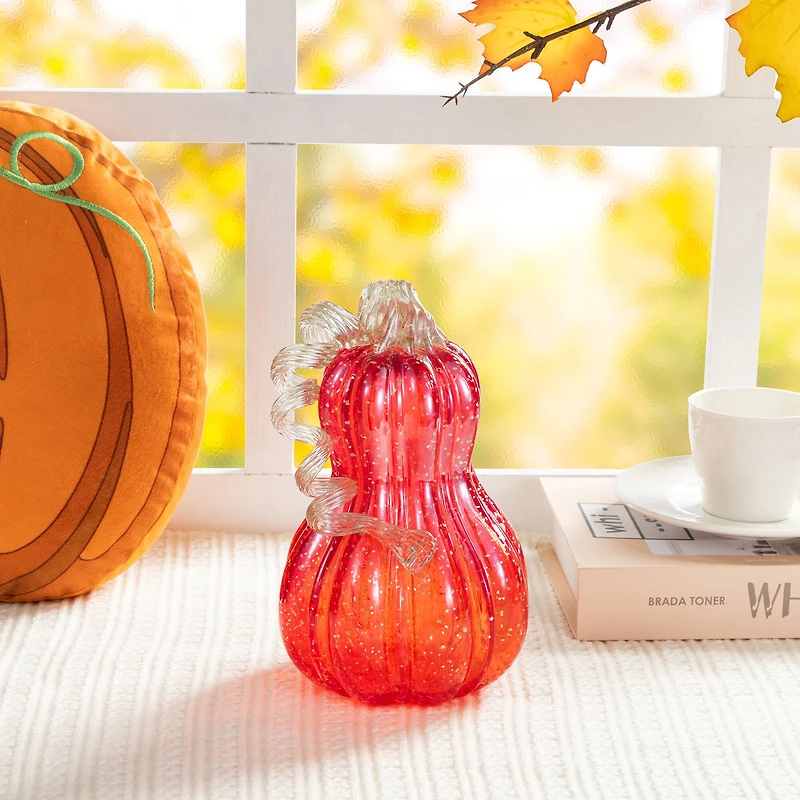 Glitzhome® 8.5" Fall Red Glass Gourd with Glitter