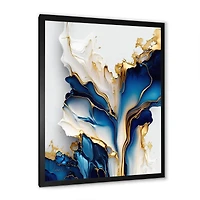 Designart 'Abstract Geode Gold And Blue Marble Shape III' Animals Framed Canvas Wall Art