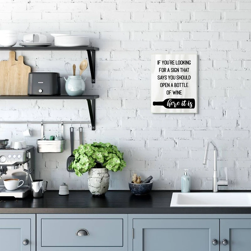 Stupell Industries Sign to Open Bottle of Wine Phrase Wall Plaque