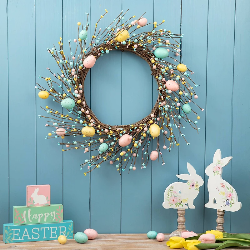 Glitzhome® 22" Pastel Easter Egg Wreath