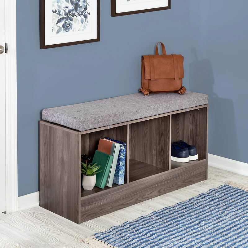 Honey Can Do Farmhouse Gray Entryway Bench with Storage Shelves