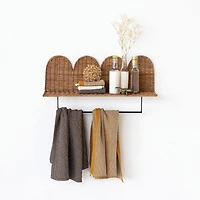 Hello Honey® Natural Rattan Wicker Wall Shelf with Scalloped Edge & Metal Rod