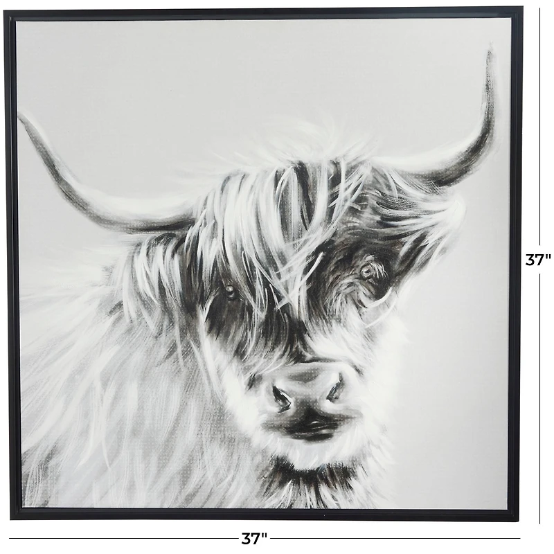 The Novogratz White Canvas Shaded Bull Framed Wall Art with Black Frame 37" x 1" x 37"