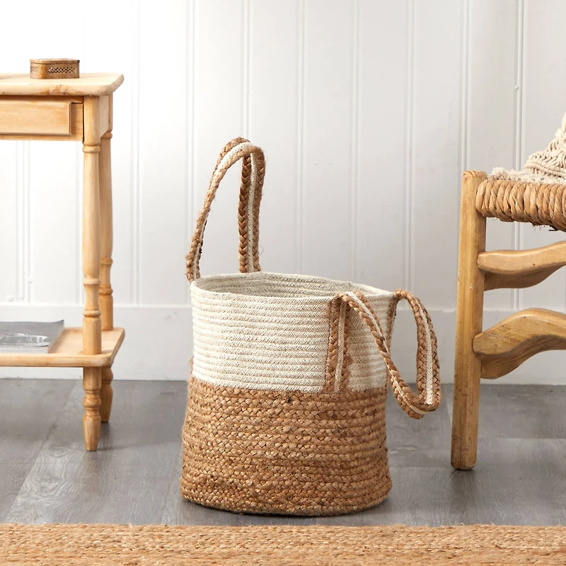 14'' Natural Cotton & Jute Boho Chic Basket Planter