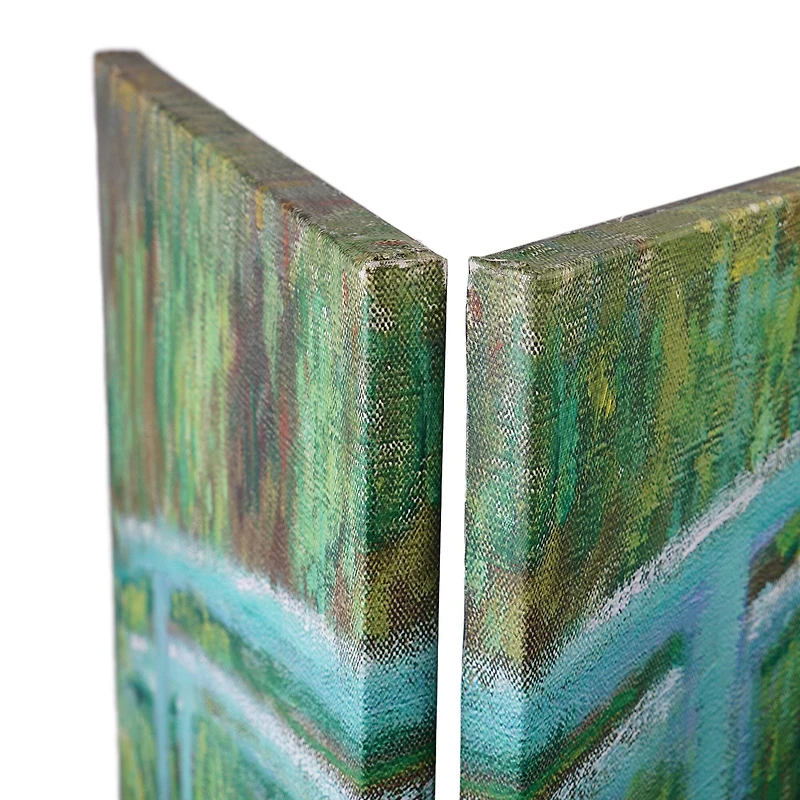 American Art Decor™ 6ft. Double-Sided 4-Panel Monet Water Lilies and Japanese Footbridge Canvas Privacy Screen