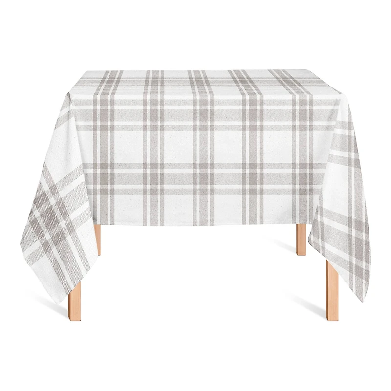 5ft. Cream & Gray Plaid Tablecloth