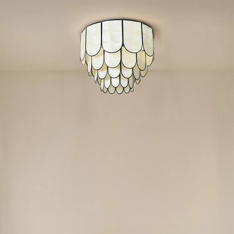 Hello Honey® 14" Round 4-Tier Capiz & Metal Flush Mount Ceiling Light
