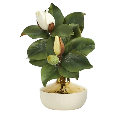 15" Magnolia Plant in Gold & Cream Elegant Planter