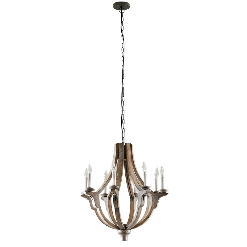 Brown Wood Rustic Candle Chandelier, 28" x 25" x 25"