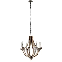Brown Wood Rustic Candle Chandelier, 28" x 25" x 25"