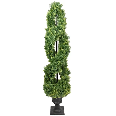 4.5ft. Unlit Artificial Cedar Double Spiral Topiary Tree in Urn Style Pot