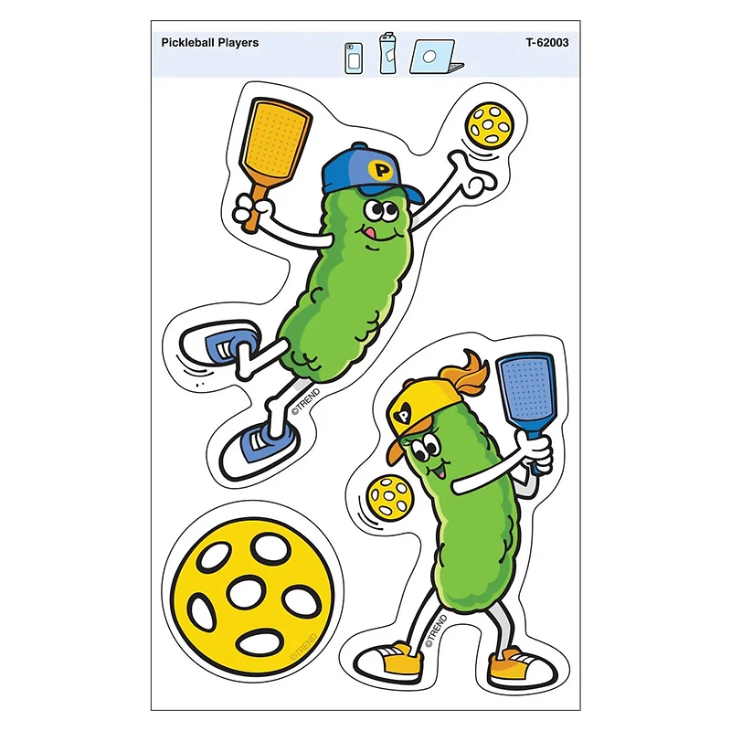 TREND Enterprises® Pickleball Players Vinyl Stickers, 6 Packs of 3