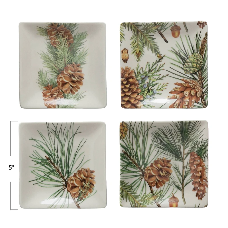Hello Honey® 5" Pinecone Foliage Square Stoneware Plates, 4ct.