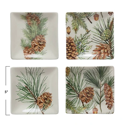Hello Honey® 5" Pinecone Foliage Square Stoneware Plates, 4ct.