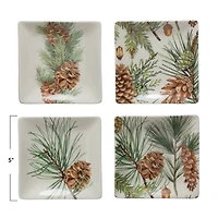 Hello Honey® 5" Pinecone Foliage Square Stoneware Plates, 4ct.
